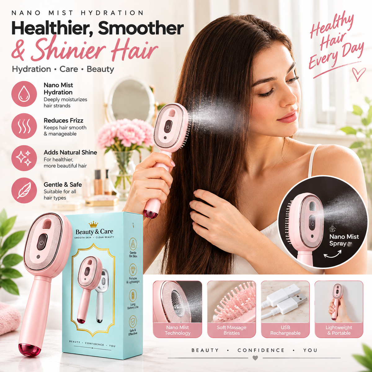 Electric Spray Retractable Air Cushion Comb