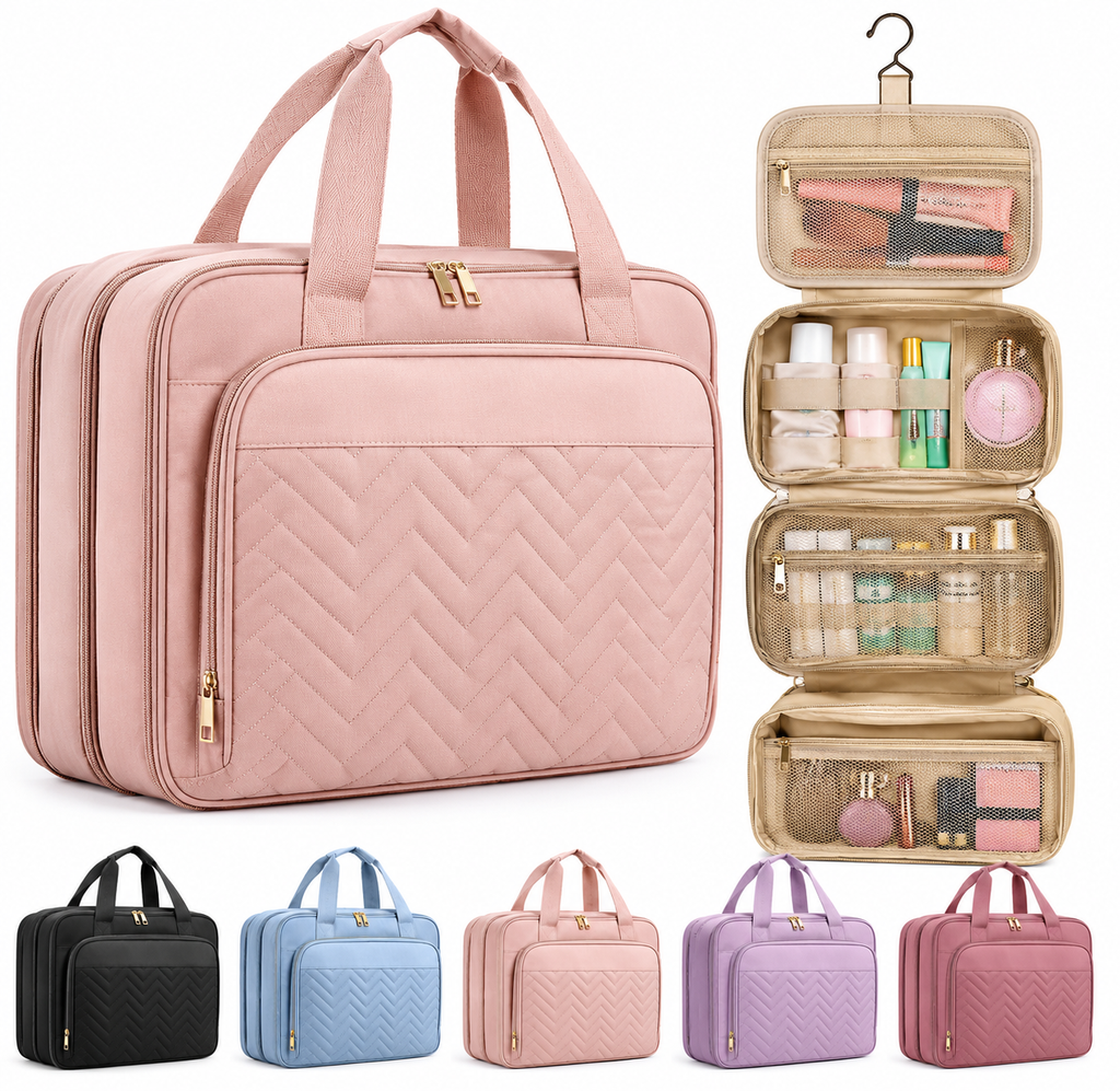 Large Travel Cosmetic Bag with Waterproof Hanging Hook