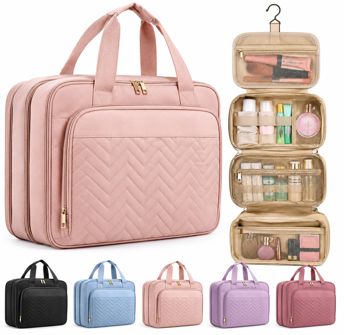 Large Travel Cosmetic Bag with Waterproof Hanging Hook